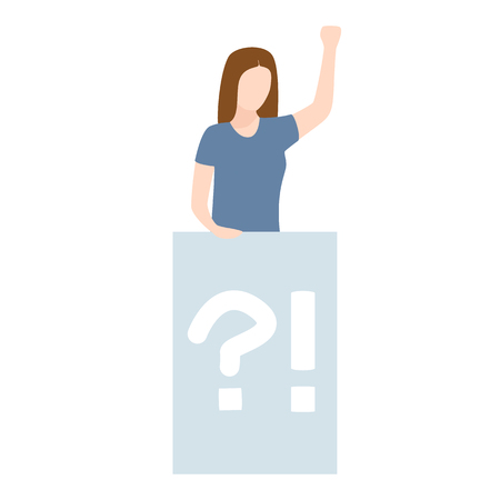 woman protesting and holding hand a poster. Social Activist. Loud Announcement. Demonstration, Protest, Strike, Politicalのイラスト素材