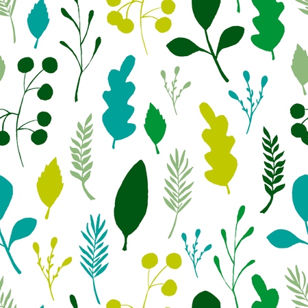 Wild forest leaves seamless pattern. Colored branch berry Illustration. Vector illustration on white backgroundのイラスト素材