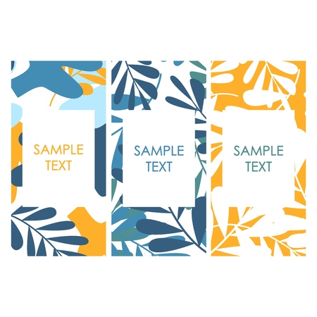 Covers with flat tropical palm leaves pattern. Modern exotic jungle contemporary card. Vector...