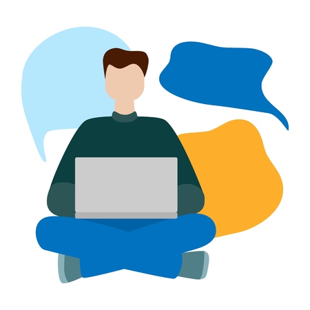 Social networks communication. Dialogue, chatting, communication on laptop. Social media concept. Flat vector illustration isolated on white backgroundのイラスト素材