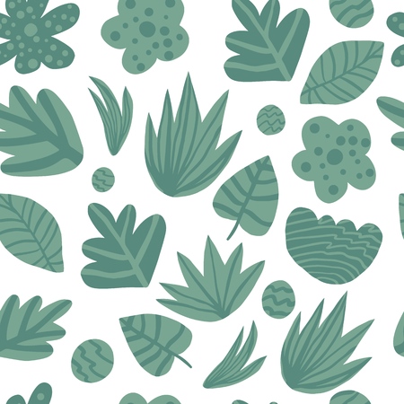 Simple tropical seamless repeat pattern with green leaves. Exotic plant. Summer design for fabric, textile print, wrapping paper, children textileのイラスト素材