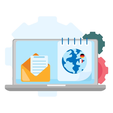Workplace for business. Office Workspace. Designer desktop in flat design vector illustration.のイラスト素材
