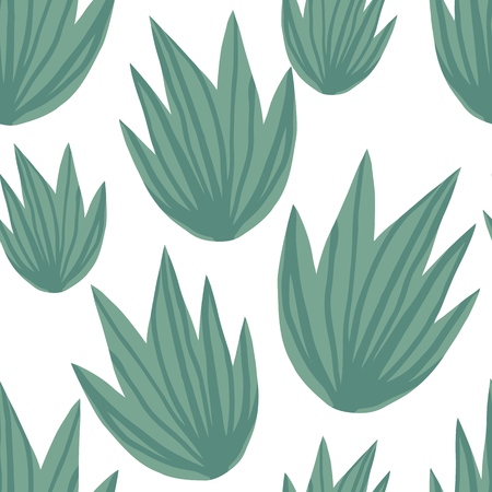 Simple tropical green leaves seamless pattern. Summer design for fabric, textile print, wrapping paper, children textile. Exotic plant.のイラスト素材