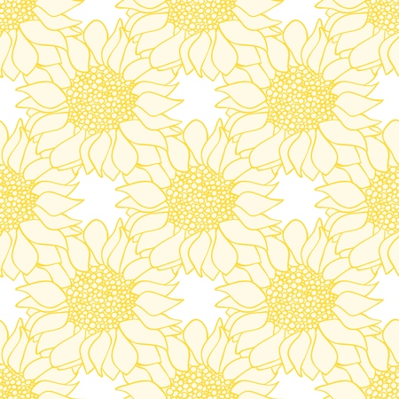 Sunflowers flowers seamless pattern in yellow and white colors. Vector illustrationのイラスト素材