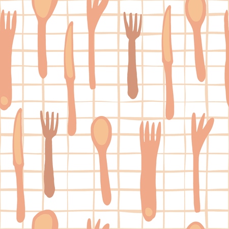 Fork, knife, Spoon hand draw seamless pattern on white background. Simple style Seamless cutlery pattern. Minimal designのイラスト素材