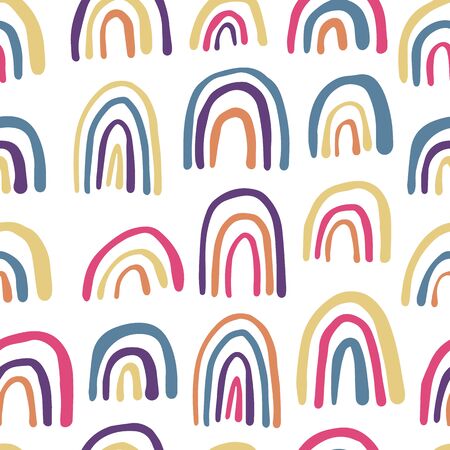 Rainbows seamless pattern. Hand drawn contemporary vector background. Cute wallpaper. Simple design for fabric, textile print, wrapping.のイラスト素材