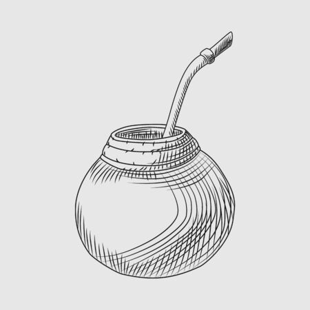 Calabash for yerba mate drink. Mate tea engraving style vector illustration.のイラスト素材