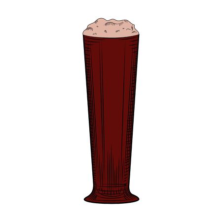 Full beer glass Stout with foam. Engraving style. Hand drawn vector illustration isolated on white backgroundのイラスト素材
