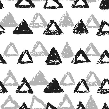 Freehand triangle shapes grunge texture seamless pattern on white background. Vector illustrationのイラスト素材
