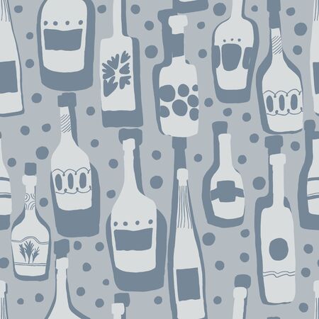 Seamless pattern background with bar bottles. Hand drawn simple different glass bottles. Vector illustrationのイラスト素材