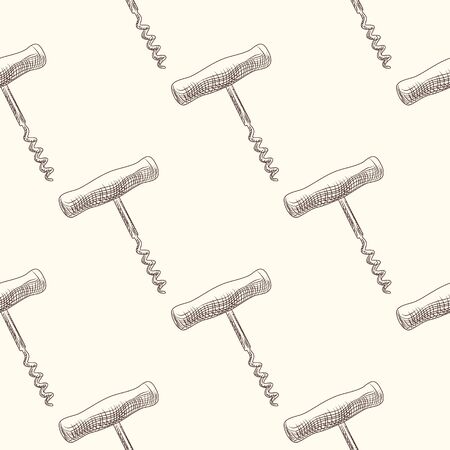 Hand drawn corkscrew seamless pattern. Engraving style. Design for fabric, vintage packaging, wrapping paper. Vector illustrationのイラスト素材