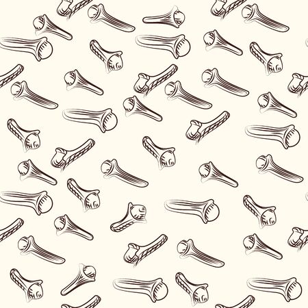 Ink hand drawn dried cloves seamless pattern. Engraving style. Design for fabric, textile print, wrapping paper. Vector illustrationのイラスト素材