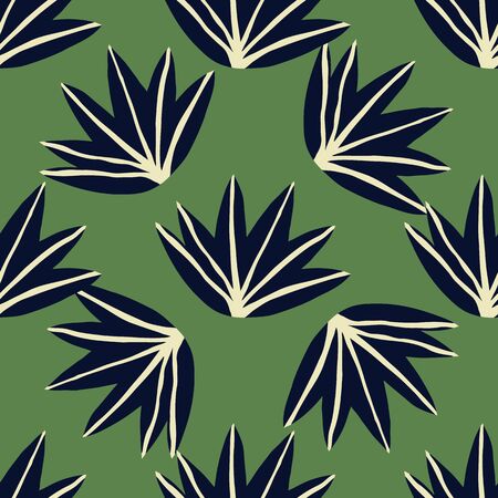 Doodle leaves seamless pattern on green background. Hand drawn leaf fabric textile design. Simple backdrop for book covers, wallpapers, design, graphic art, wrapping paper. Vector illustrationのイラスト素材
