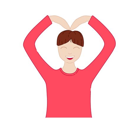Man making a heart symbol. Isolated k-pop young boy on white background vector illustration in flat style.のイラスト素材