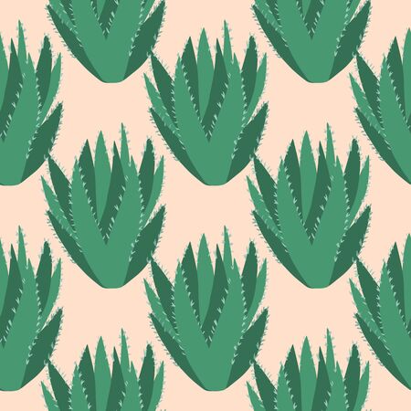 Aloe vera cactus seamless pattern. Cacti exotic wallpaper. Endless textile design. Printing, textile, fabric, interior, wrapping paper. Vector illustrationのイラスト素材
