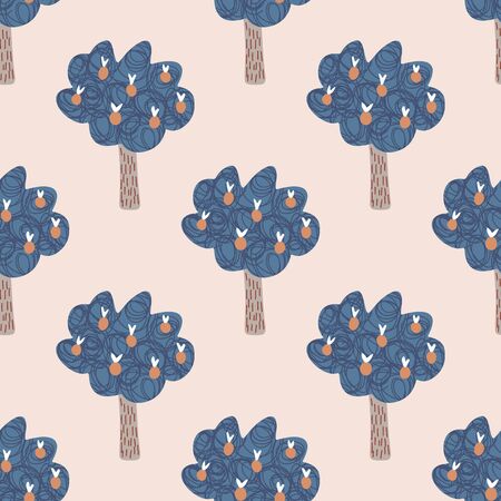 Abstract fruit trees seamless pattern. Doodle apple tree landscape.のイラスト素材