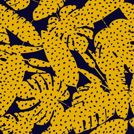 Abstract Tropical leaf seamless pattern with exotic monstera leaves wallpaper. Botanical design for fabric, textile print, wrapping paper, textile. Vector illustrationのイラスト素材