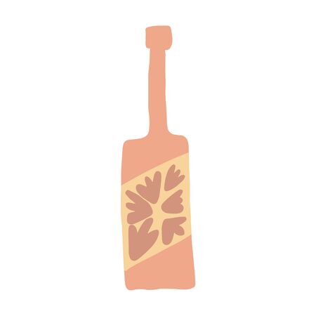 Cute bourbon alcohol bottle in doodle style. Freehand drawing. Funny glass bottle isolated on white background. Simple vector illustrationのイラスト素材