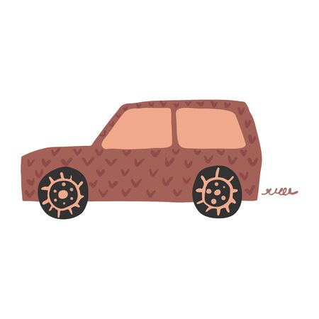 Little suv car in doodle style. Cute children automobile transportation. Baby transport. Drawing sketch. Vector illustrationのイラスト素材