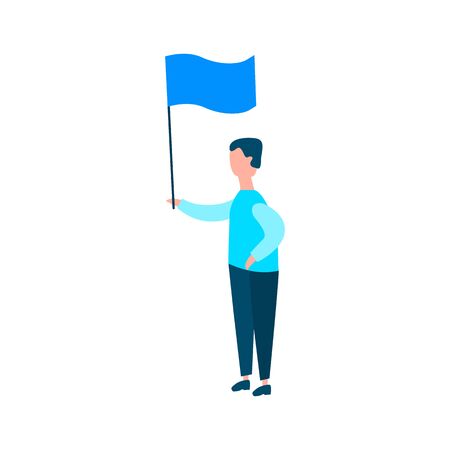 Man holding flag in flat style isolated on white background. Success business concept. Freedom sign. Simple vector illustration.のイラスト素材