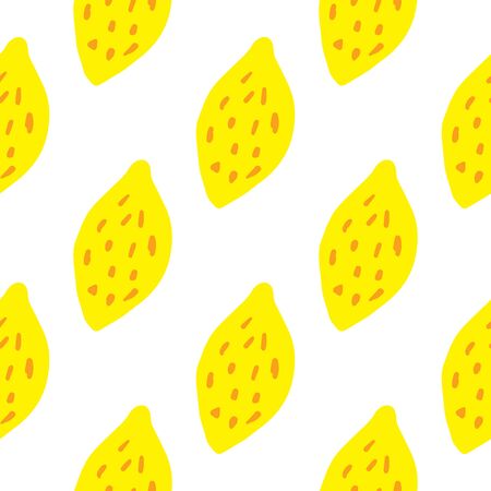 Geometric citrus fruits wallpaper. Green lemon seamless pattern in doodle style. Modern design for fabric, textile print, wrapping paper, kitchen textiles. Vector illustrationのイラスト素材
