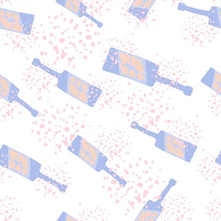 Alcohol rum bottles on dots background. Funny glass bottle seamless pattern. Bar menu backdrop. Modern design for fabric, textile print, wrapping paper. Creative vector illustrationのイラスト素材