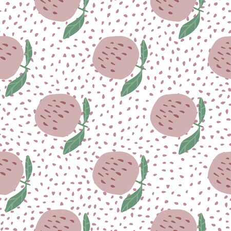 Cute doodle apples seamless pattern on dots background. Botanical print. Trendy vector illustration. Modern design for fabric, textile print, wrapping paper, children textile.のイラスト素材