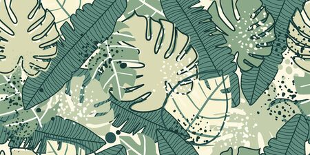 Jungle exotic leaves seamless pattern design. Creative tropical leaf wallpaper. Design for fabric, textile print, wrapping paper, fashion, interior, cover. Botanical vector illustrationのイラスト素材