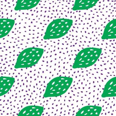 Funny citrus fruits wallpaper. Green lemon seamless pattern in doodle style. Summer background. Modern design for fabric, textile print, wrapping paper, kitchen textiles. Vector illustrationのイラスト素材