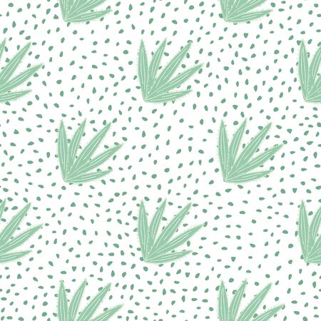 Aloe cacti wallpaper on dots background. Abstract cactus seamless pattern. Design for fabric, textile print, wrapping paper. Creative vector illustration.のイラスト素材