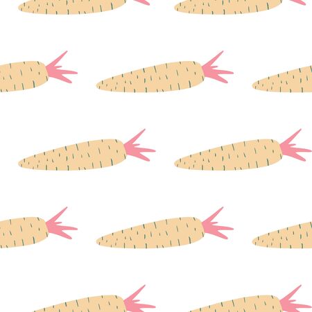 Radish seamless pattern in doodle style. Botanical wallpaper. Vegetarian healthy food texture.Design for fabric, textile print, wrapping paper, kitchen textiles. Vector illustrationのイラスト素材