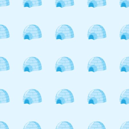 Eskimo peoples house on blue background. Icy cold house wallpaper. Winter construction from ice blocks backdrop. Igloo seamless pattern. Vector illustrationのイラスト素材