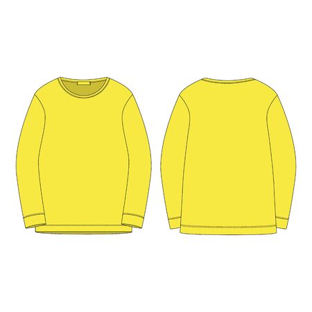 Sportswear in yellow color sweatshirt isolated on white background. Front and back technical sketch. Vector illustrationのイラスト素材