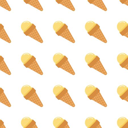 Yellow melon ice cream in waffle cones seamless pattern on white background. Vector illustration. Design for packaging, wrapping paperのイラスト素材