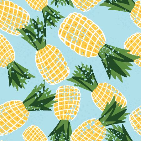 Creative pineapple seamless pattern. Hand drawn summer colorful tropical fruits endless wallpaper. Design for fabric, textile print, wrapping paper, cover. Vector illustrationのイラスト素材