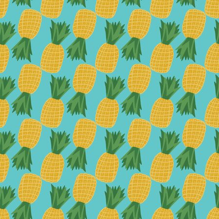 Pineapple seamless pattern. Tropical fruits endless wallpaper. Hand drawn vector illustrationのイラスト素材