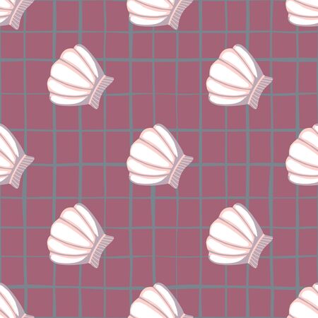 Seashells seamless pattern in vintage style. Geometric sea ocean shell endless wallpaper. Design for fabric, textile print, wrapping paper, cover. Vector illustrationのイラスト素材
