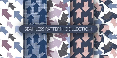 Set of arrow seamless pattern. Collection arrows pattern in sketch style. For book covers, wallpapers, graphic art, wrapping paper and textile design. Childish vector illustrationのイラスト素材