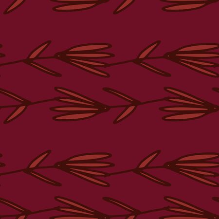 Romantic little forest flowers seamless pattern on red background. Geometric floral wallpaper. Design for fabric, textile print, wrapping paper, cover. Modern vector illustration.のイラスト素材