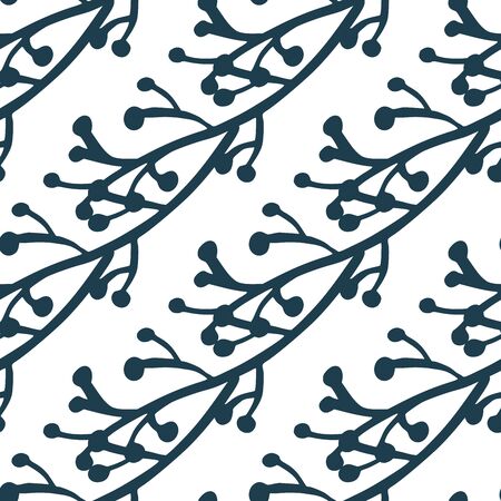 Blue spring branches seamless pattern on white background. Vintage rustic with twig pattern. Design for fabric, textile print, wrapping paper, cover. Modern vector illustrationのイラスト素材