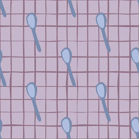 Spoons seamless pattern on lines background. Decorative backdrop for fabric design, textile print, wrapping paper, kitchen textile. Vector illustrationのイラスト素材