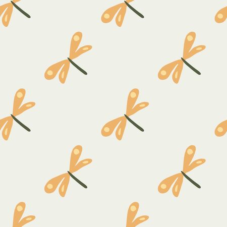Geometric dragonfly seamless pattern on light background. Cute dragonflies wallpaper. Decorative backdrop for fabric design, textile print, wrapping, cover. Doodle vector illustrationのイラスト素材