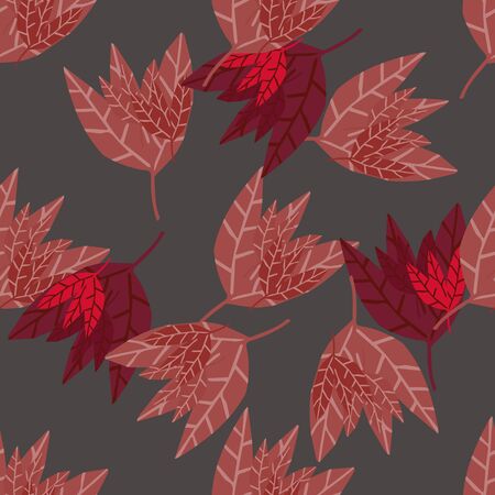 Creative abstract foliage seamless pattern. Doodle jungle tropical leaves wallpaper in vintage style. Botanical vector illustration. Design for fabric, textile print, wrapping paper, cover.のイラスト素材