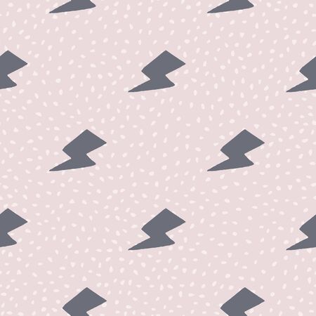 Creative black thunder backdrop seamless pattern on light pink background. Thunderbolt wallpaper. Lightning bolts. Decorative backdrop for fabric design, textile print, wrapping. Vector illustrationのイラスト素材