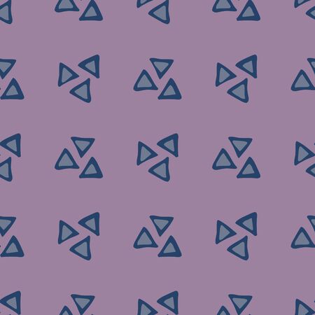 Abstract blue triangle seamless pattern on purple background. Geometric triangles wallpaper. Decorative backdrop for fabric design, textile print, wrapping. Vector illustrationのイラスト素材