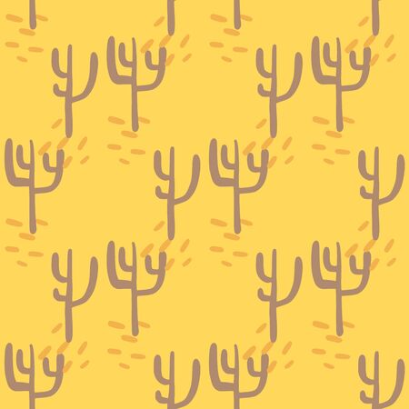 Seamless pattern with cactuses on yellow background. Desert doodle cacti endless wallpaper. Decorative backdrop for fabric design, textile print, wrapping, cover. Vector illustration.のイラスト素材