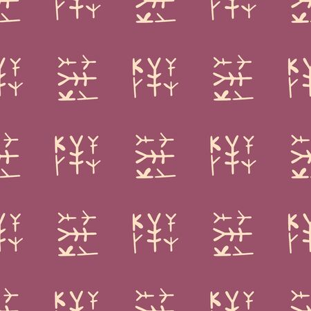 Tribal symbols seamless pattern isolated on red background. Ancient ethnic endless wallpaper. Doodle style vector illustration. Decorative backdrop for fabric design, textile print, wrapping.のイラスト素材