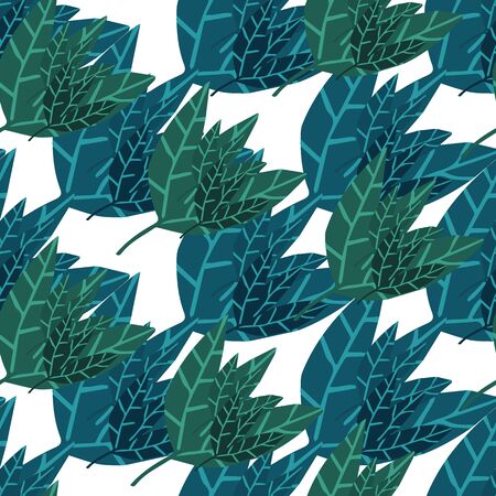 Abstract foliage wallpaper in hand drawn style. Doodle jungle tropical leaves seamless pattern. Design for fabric, textile print, wrapping paper, cover. Botanical vector illustration.のイラスト素材