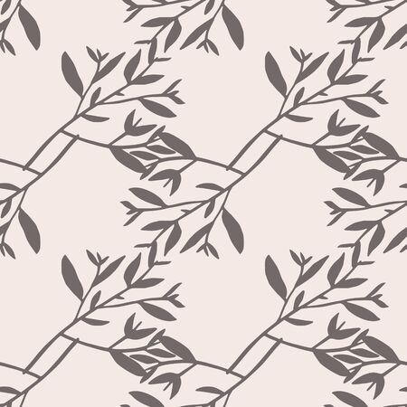 Seamless pattern with leaves silhouette in minimal style. Tree branches vector wallpaper. Nature background. Decorative twigs. Design for fabric, textile print, wrapping paper, cover.のイラスト素材