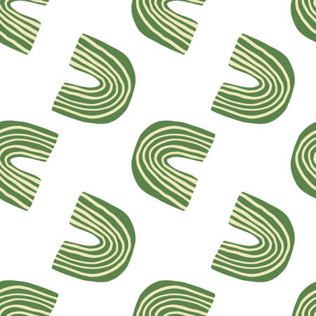Doodle rainbow shapes seamless pattern on white background. Abstract elements endless wallpaper. Decorative backdrop for fabric design, textile print, wrapping, cover. Trendy vector illustration.のイラスト素材